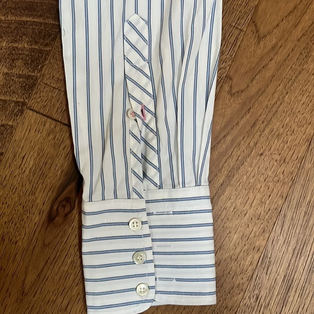 J.Crew Women’s White and Blue Striped Button Down Shirt Size S